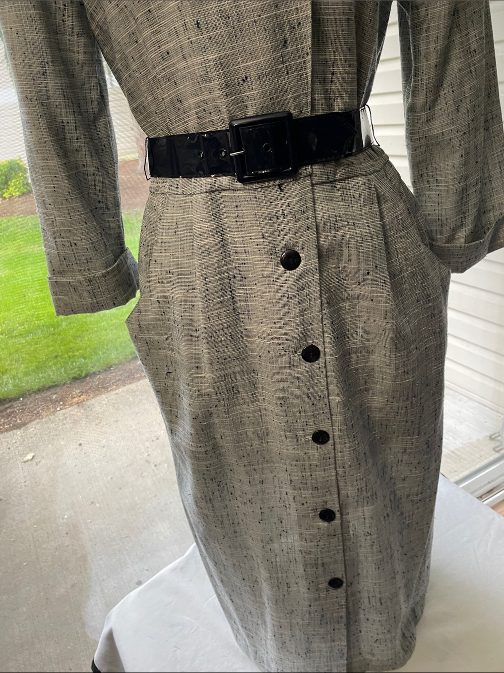 Women’s EUC VINTAGE MADE IN USA PERIWINKLE Sz 10 MIDI Tweed Dress Blk Accents - Picture 6 of 15
